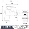 Bristan Orta Basin Mixer Clicker Waste Tap Dimensions